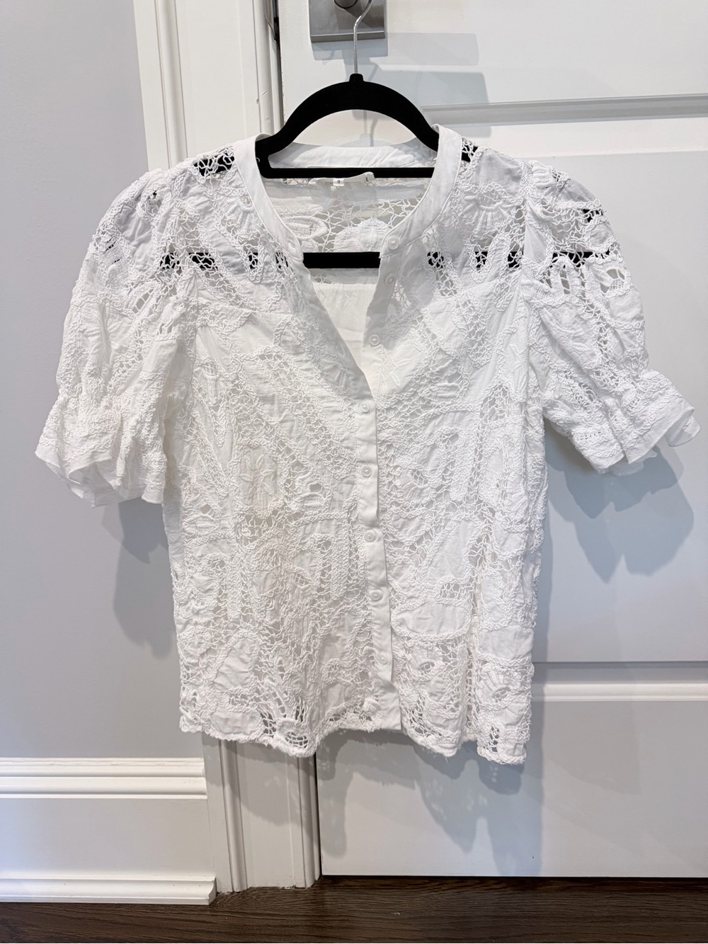 Classic White Lace Button-Front Women's Top